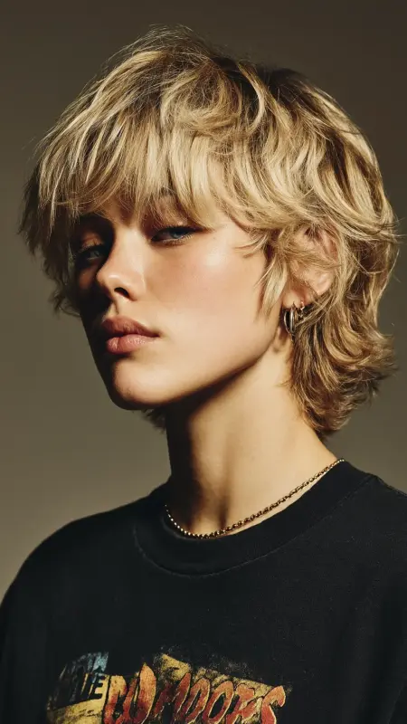 Sun-Kissed Shaggy Tresses with a Bold Edge - Dyke Hair