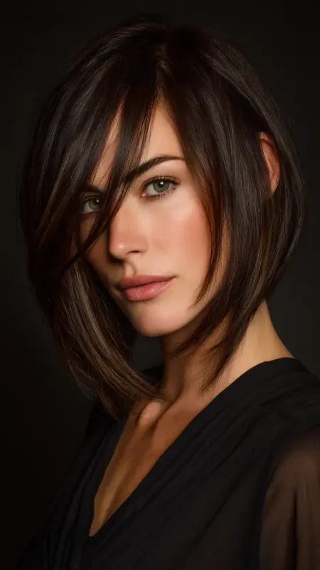 Edgy Asymmetrical Lob with Blunt Ends - Medium asymmetrical hairstyles
