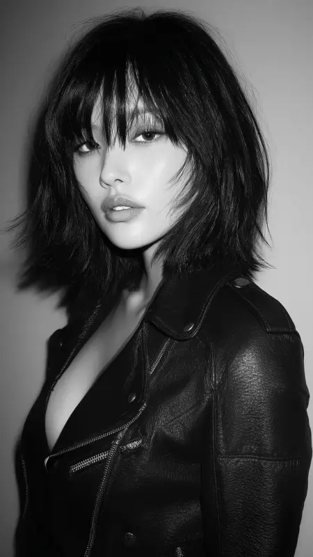 Edgy High-Contrast Layers - long straight hair with curtain bangs