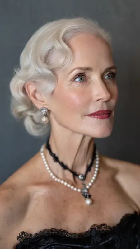 Elegant Finger Waves -  Short white hair for older women 
