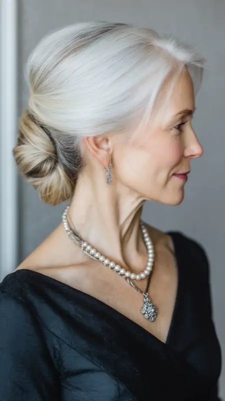 Elegant Low Chignon -  Hairstyles for over 70 year old women 