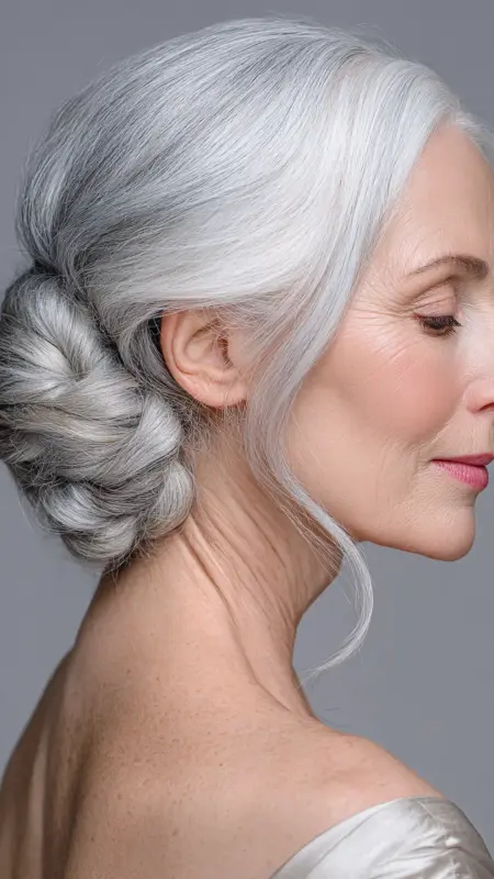 Elegant Low Chignon with Side Part - Sassy hair older women