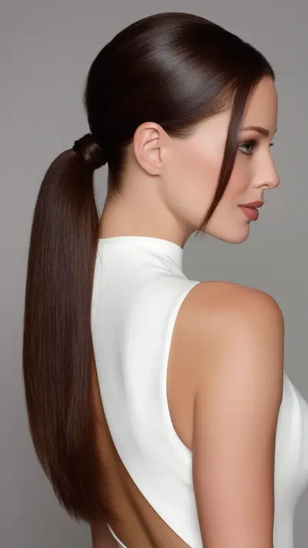 Elegant Low Ponytail with Soft Part -  Timeless haircut 