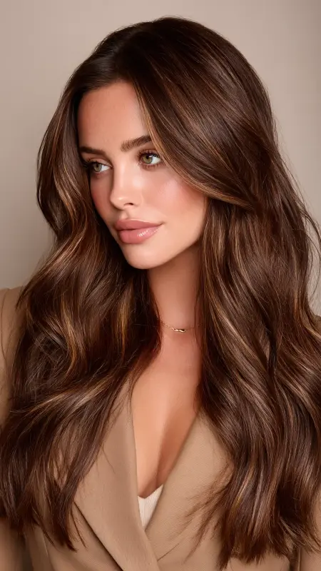 Espresso Brown with Caramel Highlights - Hair color ideas for women in 30s