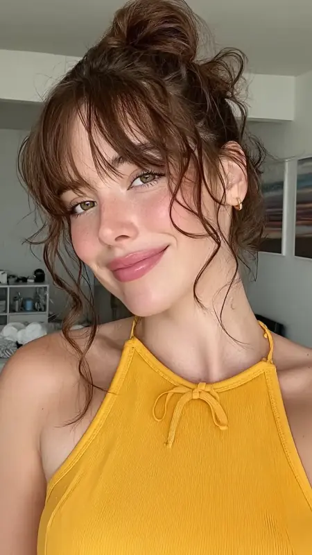 Face-Framing Curtain Bangs with High Ponytail - Face framing curtain bangs