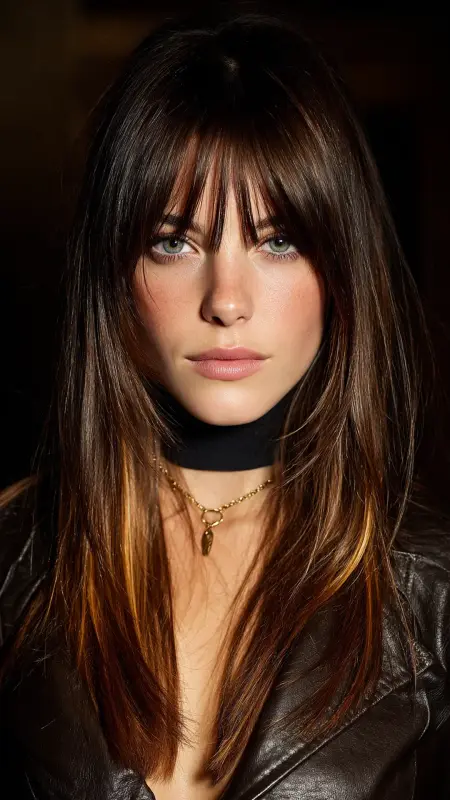Face-Framing Highlights - long straight hair with curtain bangs