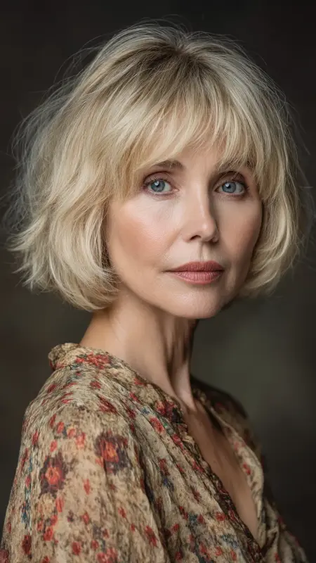 Feathered Bob with Soft Fringe - Medium Length Bob Haircuts For Women Over 50