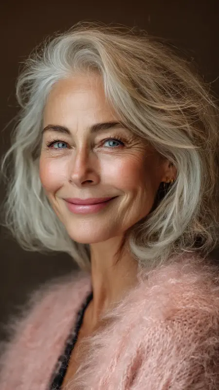 Feathered Shoulder-Length Cut -  Hairstyles for over 70 year old women 