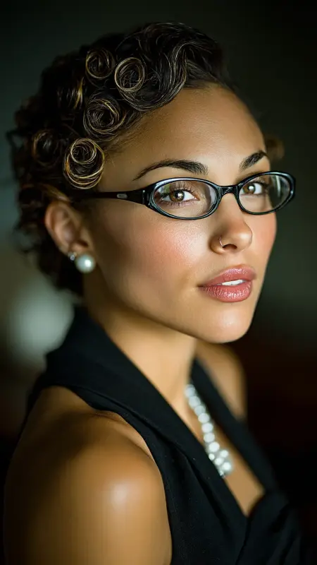 Finger-Coiled Bob - short curly hair with glasses