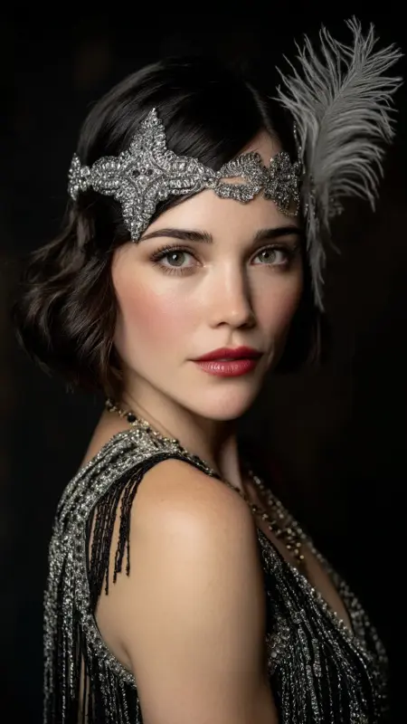 Flapper Bob with Feather Accessory - Vintage bob hairstyle