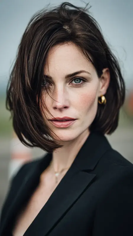 Flat-Ironed Sleek Lob - Airport Hairstyles for Short Hair