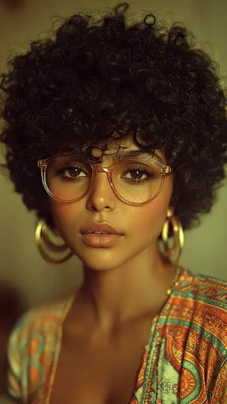 Fluffy Short Afro - short curly hair with glasses