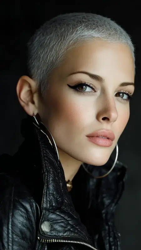 Frosted Silver Buzz Cut - silver hair color ideas