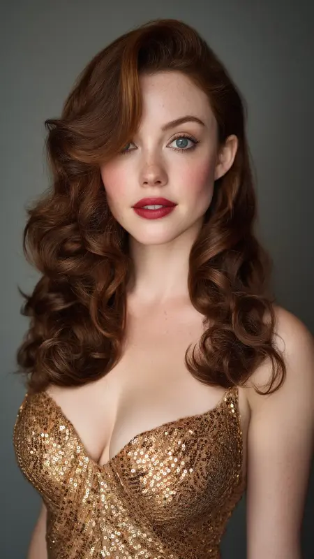 Glamorous Hollywood Blowout with Curtain Bangs - Blowout with curtain bangs