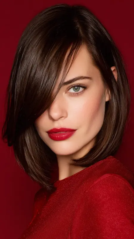 Glossy Asymmetrical Mid-Length Cut with Deep Side - Medium asymmetrical hairstyles