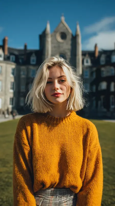 Golden Blonde Bob with Natural Roots -  Hair color for college students 