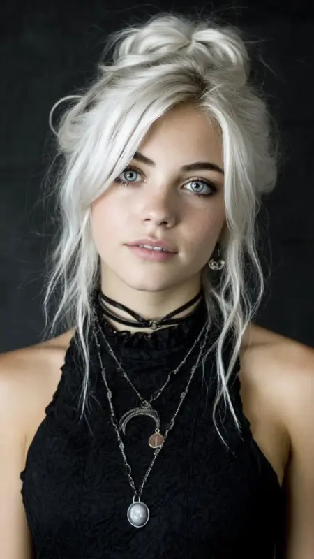 Effortless Rebel: Platinum Waves in a Carefree Updo - Grunge Hairstyles
