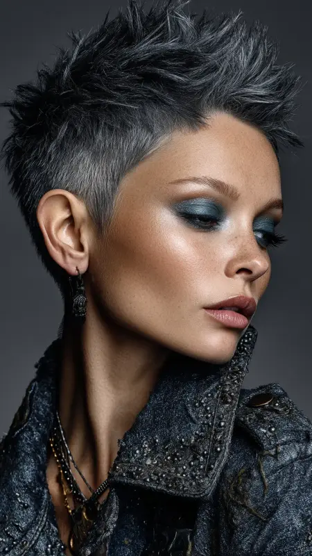 Gunmetal Silver Faux Hawk - silver hair color ideas