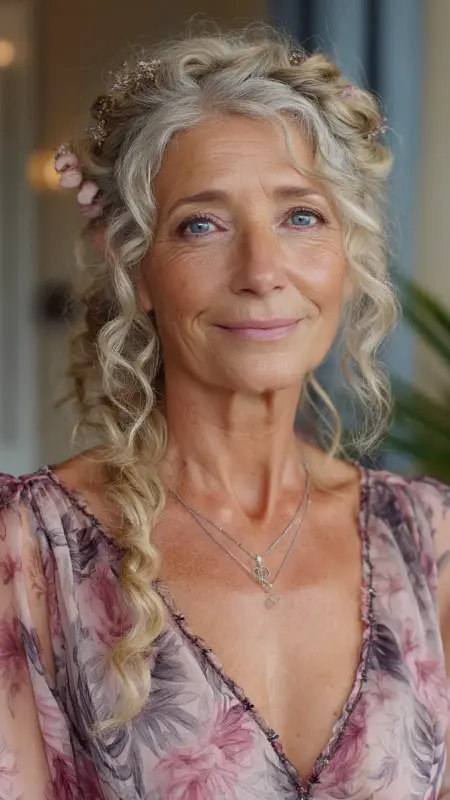 Half-Up Half-Down Twist -  Hairstyles for over 70 year old women 