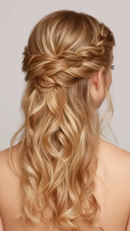 Half-Up Twisted Crown - Long Haircuts For Women Over 40