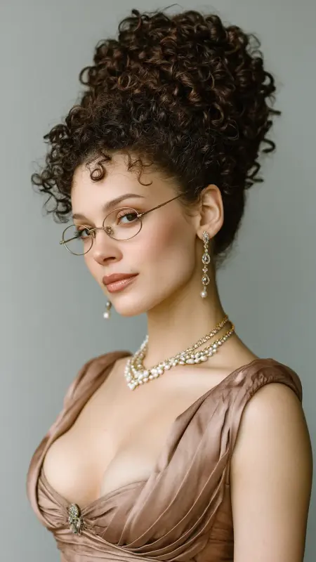 Halo Curly Updo - short curly hair with glasses