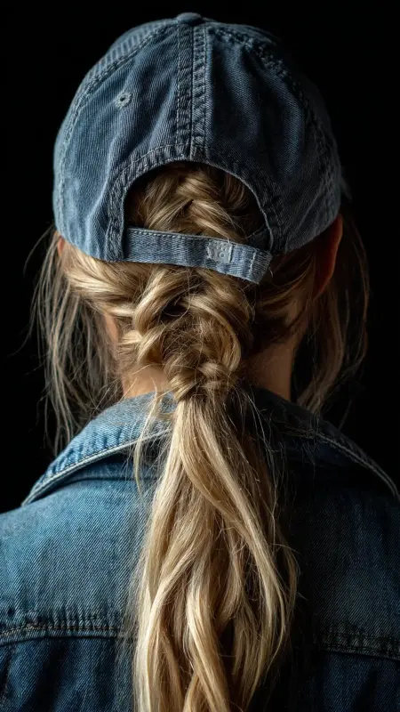 Hidden Top Braid -  Trucker Hat Hairstyles 