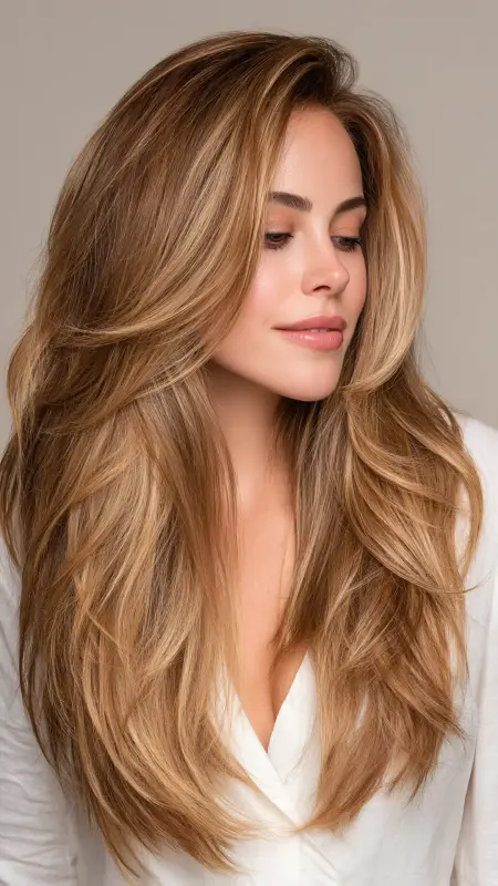 Honey Blonde Balayage with Soft Layers - Hair color ideas for women in 30s