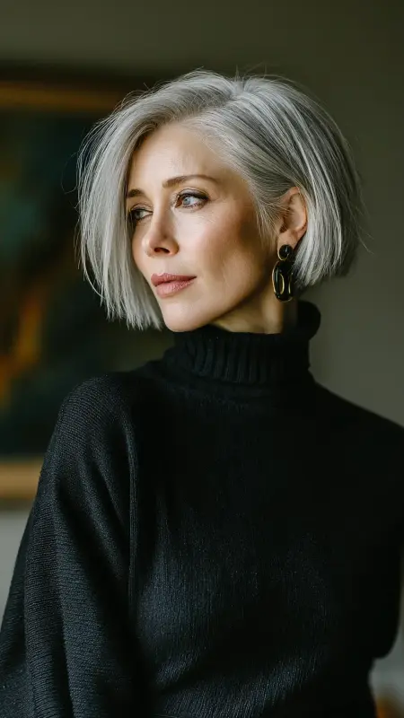Icy Silver Bob - Hair color ideas for women over 50