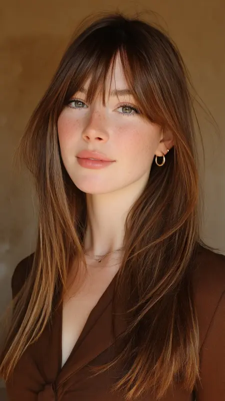 Invisible Layers - long straight hair with curtain bangs