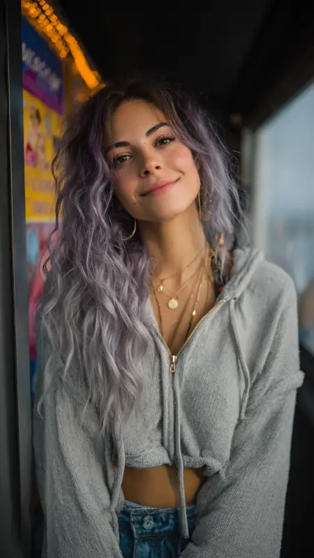 Lavender Gray Ombr on Loose Waves -  Hair color for college students 