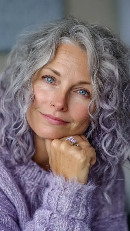 Lavender Gray Soft Curls - hair color ideas for women over 70