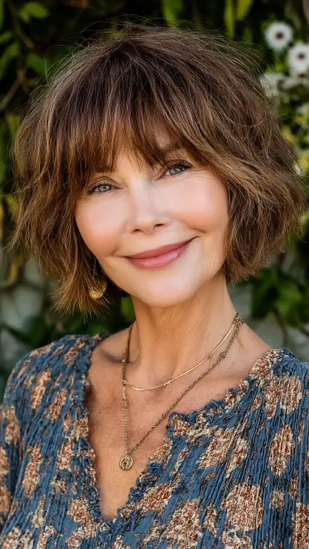 Layered Bob with Wispy Bangs - Shoulder Length Hairstyles For Women Over 60