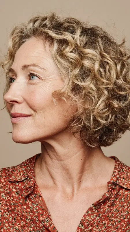 Layered Chin-Length Bob with Curls -  Hairstyles for over 70 year old women 