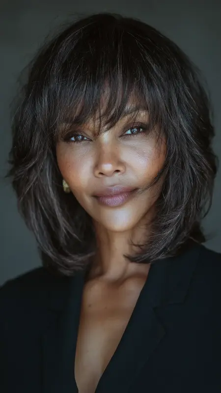 Layered Crop with Bangs - Short Haircuts For Black Women Over 50