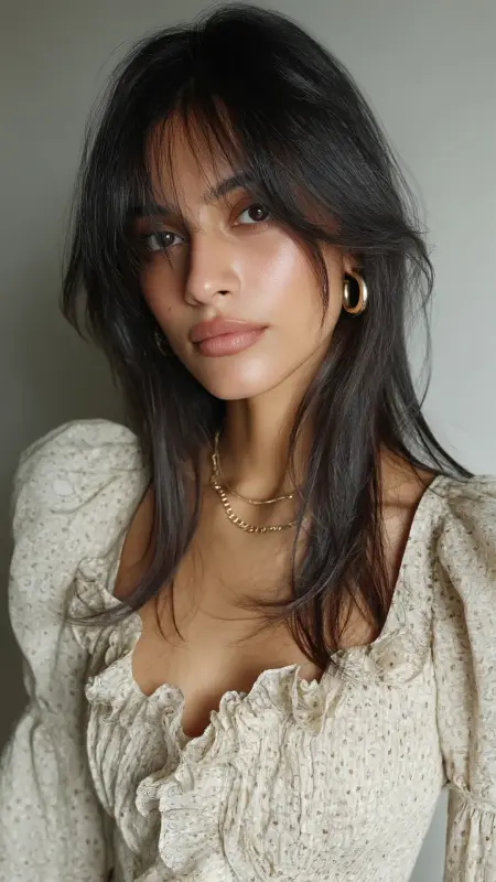 Layered Curtain Bangs - long straight hair with curtain bangs