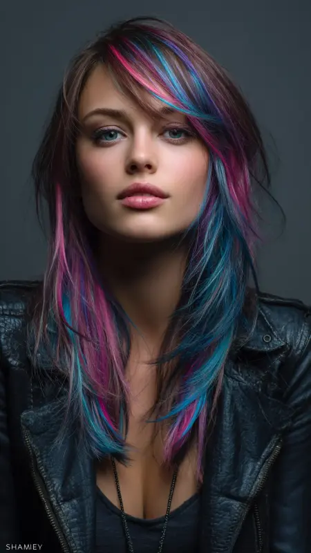 Layered Cut with Colorful Streaks - Y2k haircuts