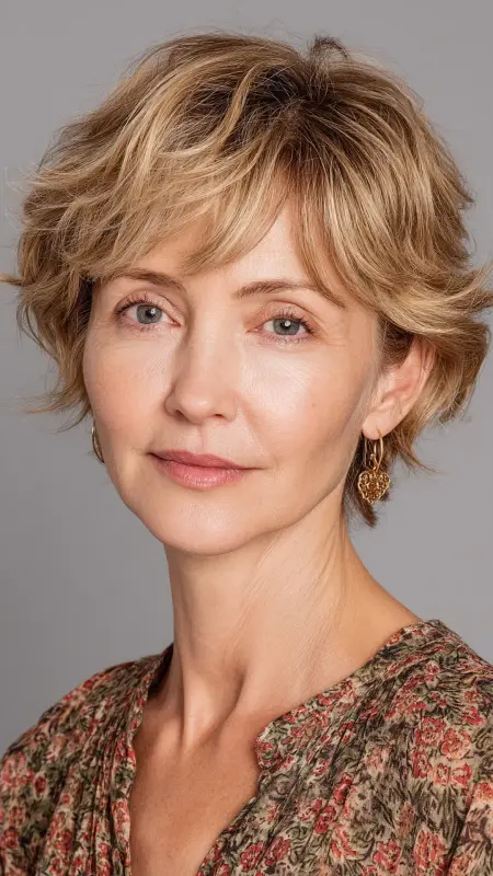 Layered Cut with Curtain Bangs - Short Layered Hairstyles For Older Women