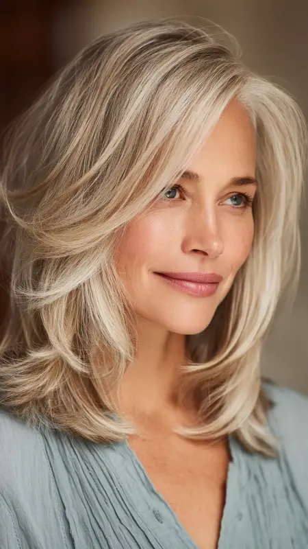 Layered Cut with Soft Side Flip - Medium length hair with layers over 60 older women