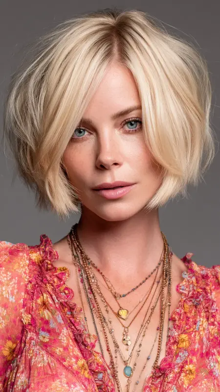 Layered Inverted Bob with Feathered Ends -  Inverted Bob Haircuts For Fine Hair 