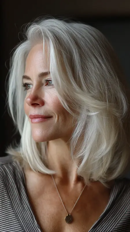 Layered Lob with Curtain Bangs -  hairstyles for women over 70 with bangs 