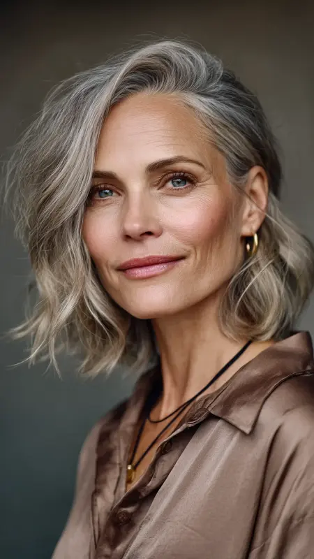 Layered Lob with Deep Side Part - Medium length hair with layers over 60 older women