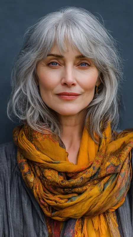 Layered Long Bob with Bangs - Hairstyles for 80 year old women