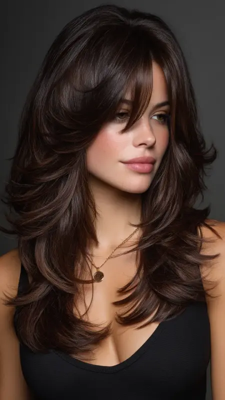 Layered Midi with Soft Curls - Medium length haircut for round faces