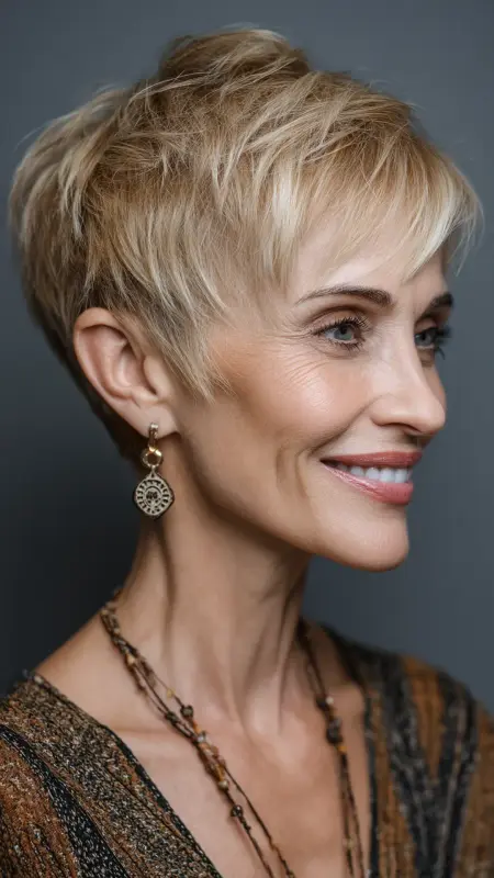 Layered Pixie with Bangs - Short pixie hairstyles for older women