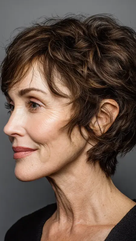 Layered Pixie with Soft Bangs - Pixie hairstyles for older women over 60