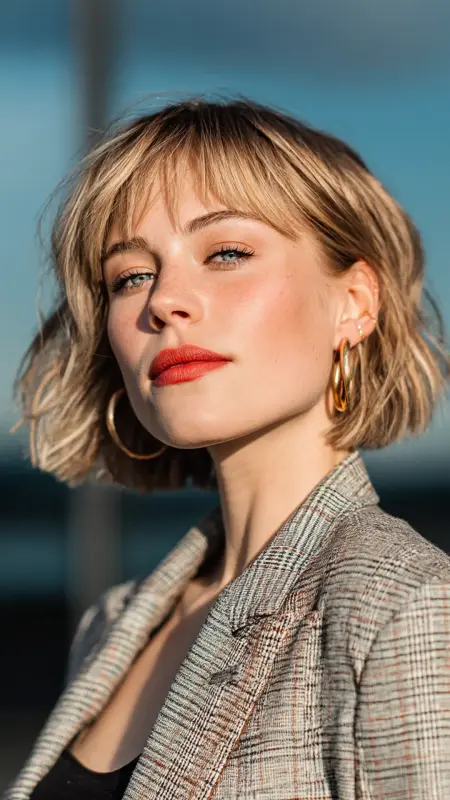 Lob-Length Blowout with Micro Curtain Bangs - Blowout with curtain bangs