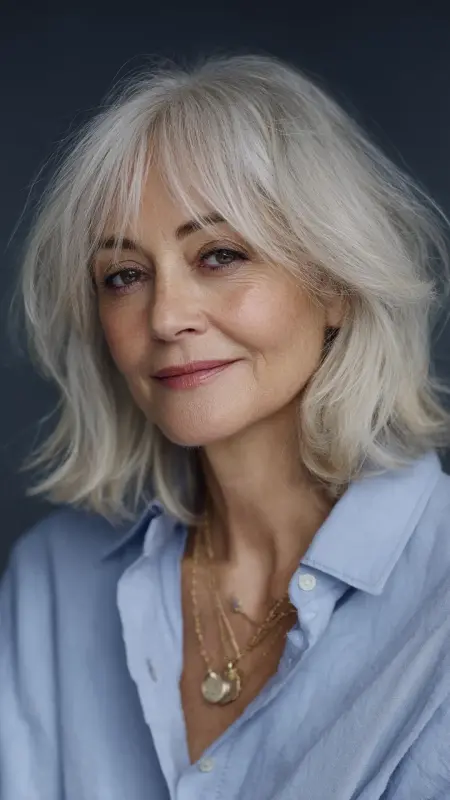 Long Bob Lob with Soft Layers -  Hairstyles for over 70 year old women 