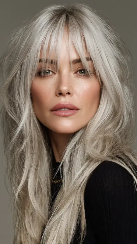 Long Hair with Baby Bangs - Long Haircuts For Women Over 40