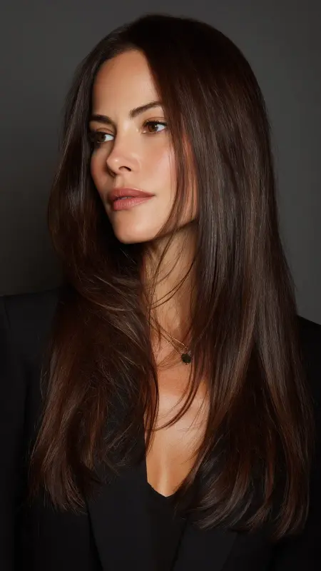 Long Hair with Deep Side Part - Long Haircuts For Women Over 40
