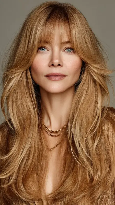 Long Hair with Swoop Bangs - Long Haircuts For Women Over 40